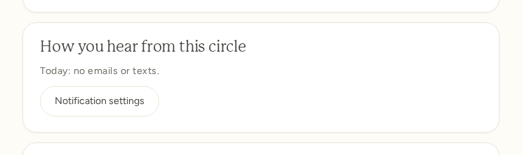 The How you hear from this circle card in a circle's settings, with a line saying how you hear from the circle today and the Notification settings button.